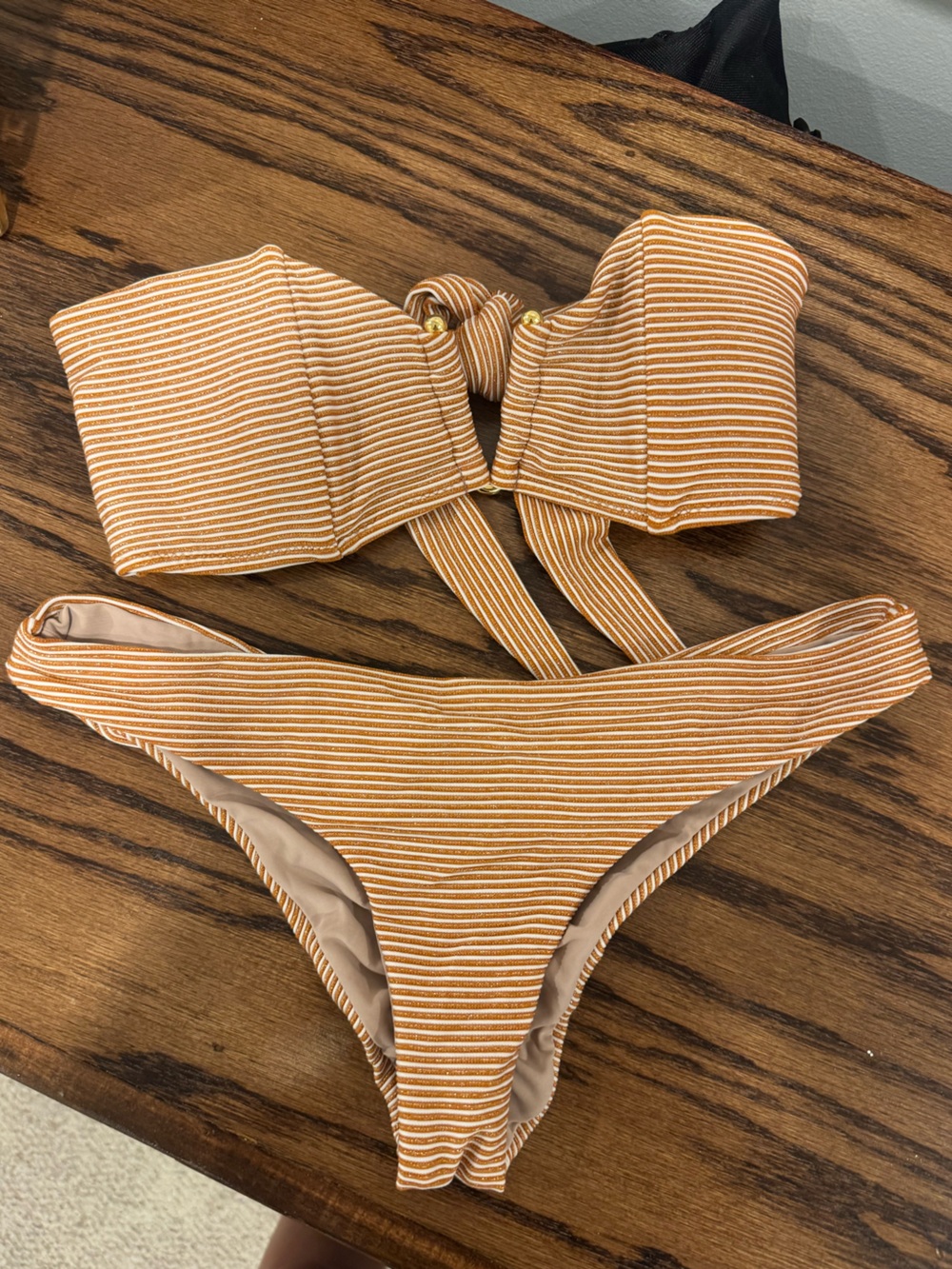PQ Swim Rust-White Striped Bandeau Bikini Set